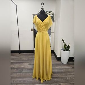 Flowy Chiffon Mustard Yellow Long Dress